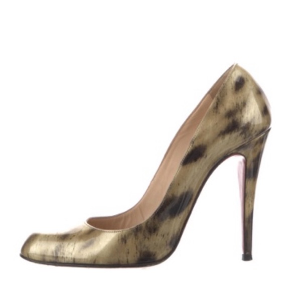 Christian Louboutin leopard print patent leather pumps heels gold black 36.5